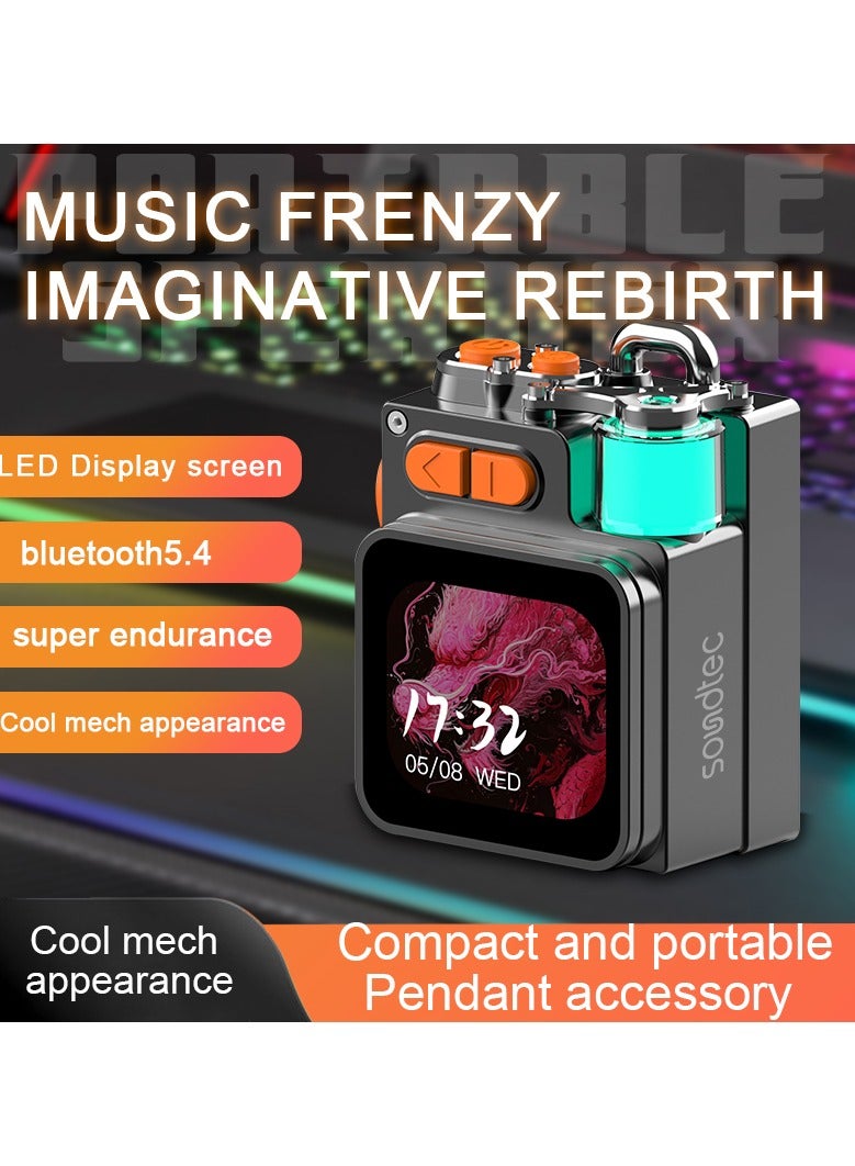 بورودو مكبر صوت Soundtec Pocket Elite مع شاشة LED تعمل باللمس مقاس 2.64 بوصة وإضاءة محيطة RGB / وقت عمل 6 ساعات / نطاق نقل 15 مترًا / فتحة بطاقة Micro SD / صوت عالي الدقة / تطبيق جوال / مظهر ميكانيكي رائع - أسود - Image 2