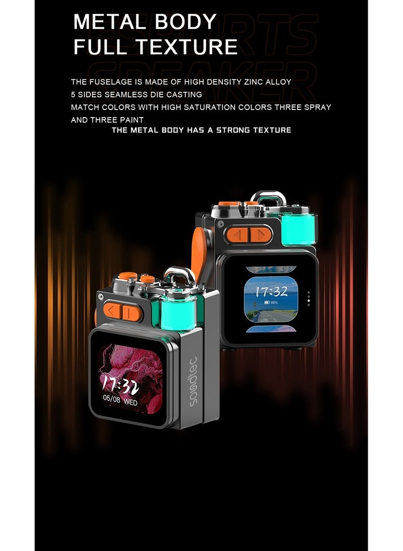 بورودو مكبر صوت Soundtec Pocket Elite مع شاشة LED تعمل باللمس مقاس 2.64 بوصة وإضاءة محيطة RGB / وقت عمل 6 ساعات / نطاق نقل 15 مترًا / فتحة بطاقة Micro SD / صوت عالي الدقة / تطبيق جوال / مظهر ميكانيكي رائع - أسود - Image 4