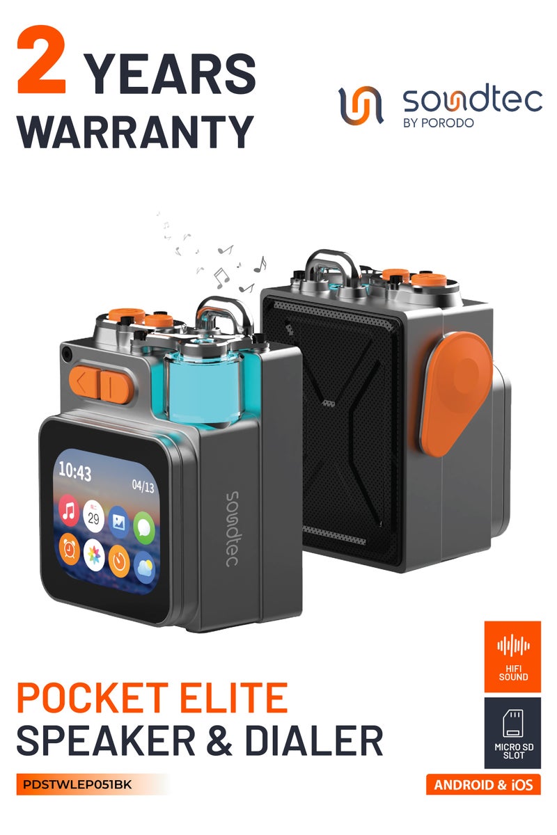 بورودو مكبر صوت Soundtec Pocket Elite مع شاشة LED تعمل باللمس مقاس 2.64 بوصة وإضاءة محيطة RGB / وقت عمل 6 ساعات / نطاق نقل 15 مترًا / فتحة بطاقة Micro SD / صوت عالي الدقة / تطبيق جوال / مظهر ميكانيكي رائع - أسود - Image 1