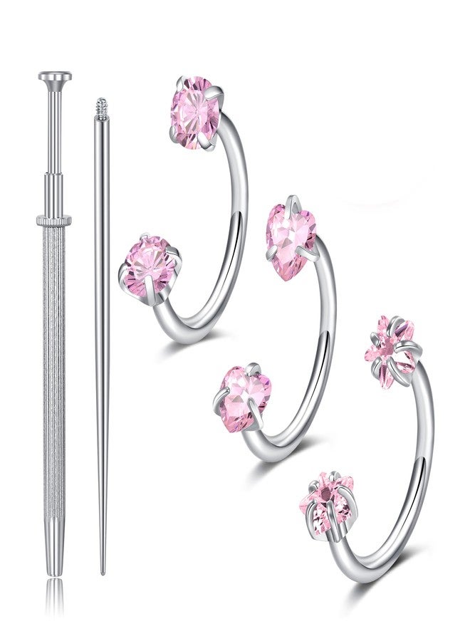 Longita Horseshoe Nose Ring for Women Double Gem Horse Shoe Nose Ring Hoop 18g Surgical Steel Silver Cartilage Helix Tragus Earring Hoops Heart Labret Lip Piercing Jewelry Small Septum Rings 8mm 3pcs - Image 1