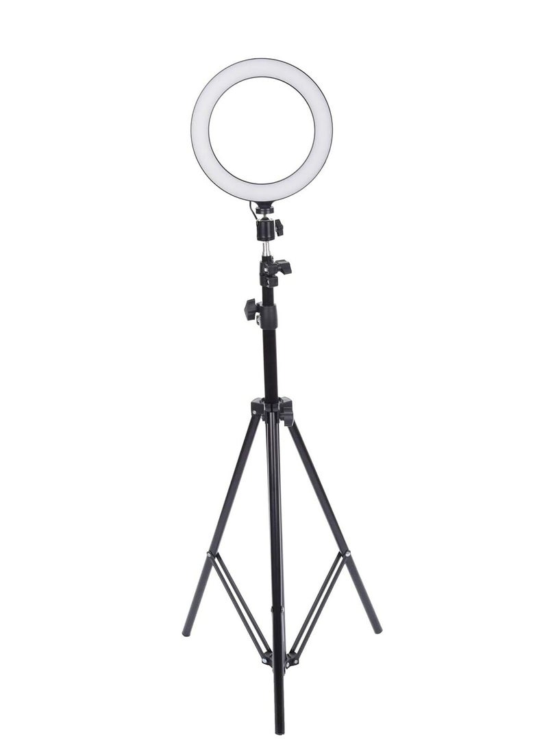 20cm 360° Rotatable Ring Light with Tripod Stand 2.1m - White & Black for Live Streaming and Professional Photography  - Image 1