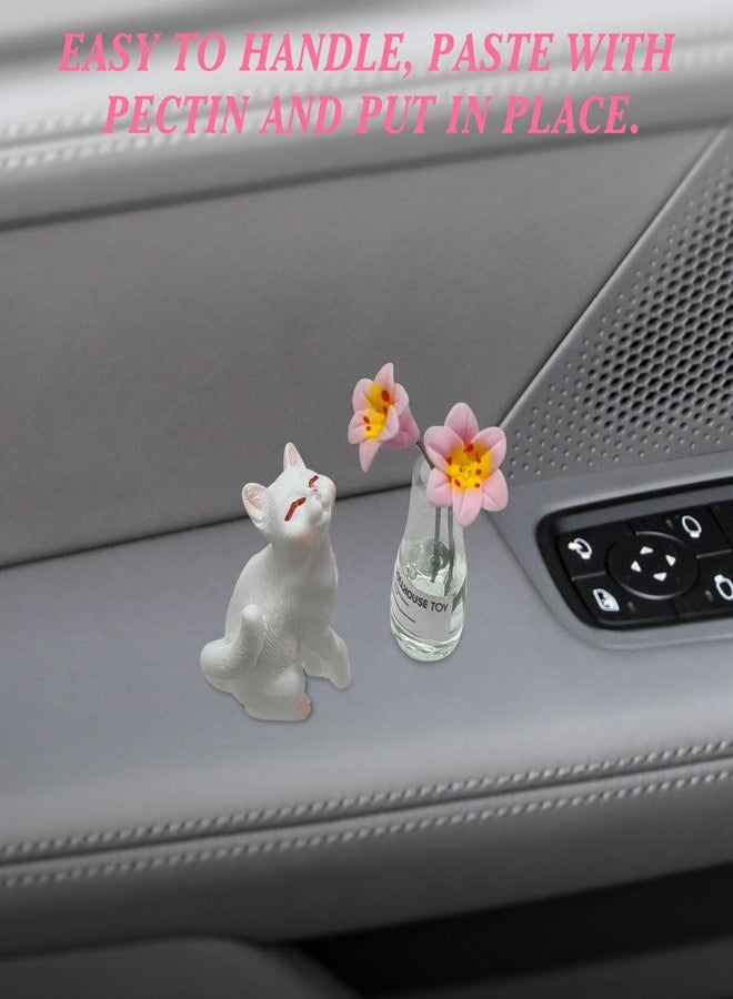 OYIXIO Cute Cat and Pink Lily Vase Car Decoration, Fun Car Interior Decoration Accessory for Car Rearview Mirrors and Dashboard, Suitable for Women's Kawaii Car Gifts. - Image 4