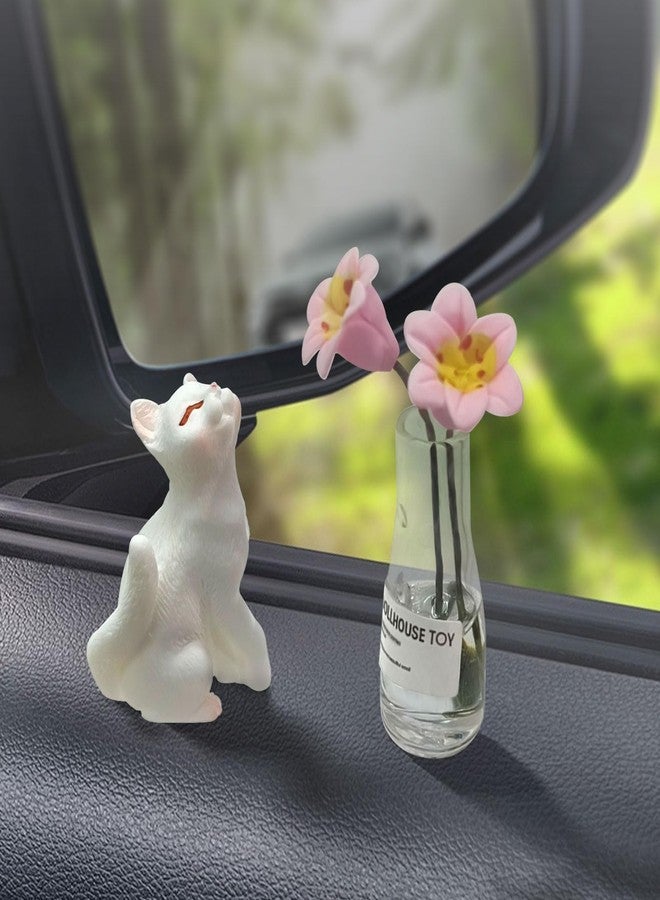 OYIXIO Cute Cat and Pink Lily Vase Car Decoration, Fun Car Interior Decoration Accessory for Car Rearview Mirrors and Dashboard, Suitable for Women's Kawaii Car Gifts. - Image 3