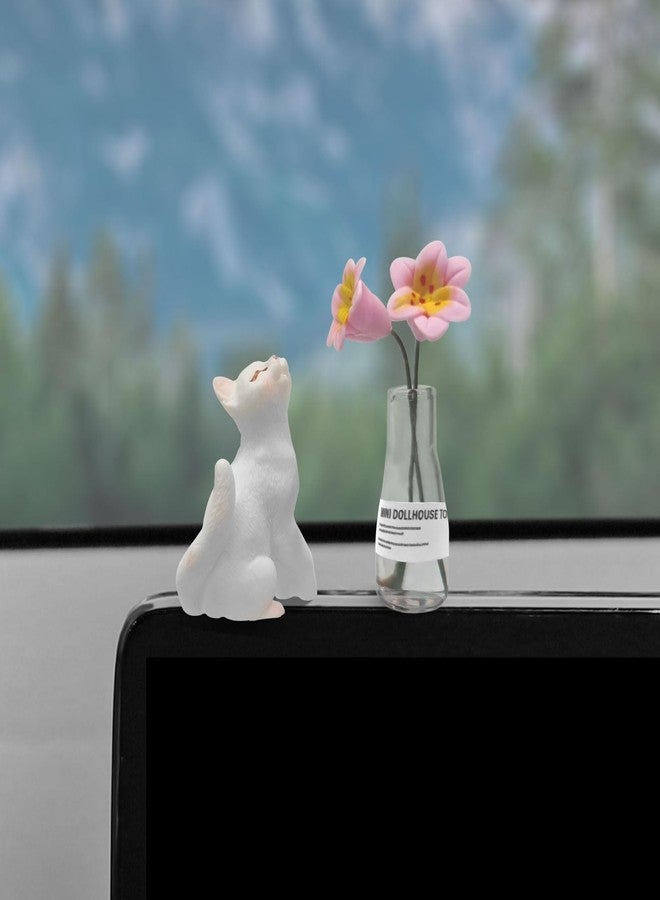 OYIXIO Cute Cat and Pink Lily Vase Car Decoration, Fun Car Interior Decoration Accessory for Car Rearview Mirrors and Dashboard, Suitable for Women's Kawaii Car Gifts. - Image 2