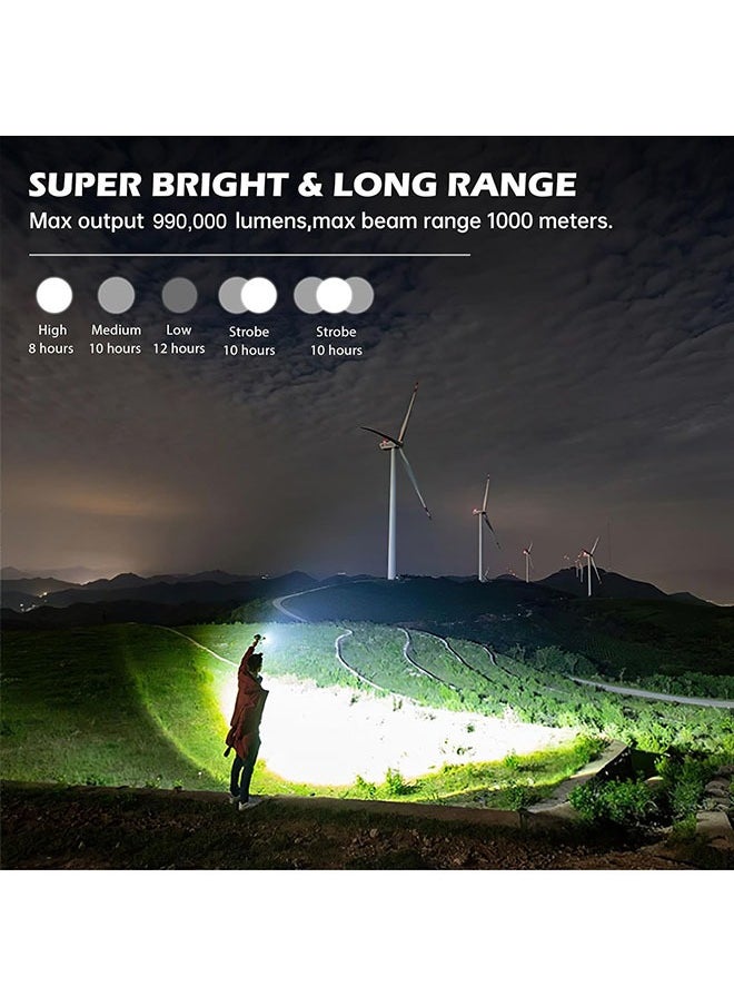 Generic LED Rechargeable Flashlight High Brightness, Waterproof Flashlight with Batteries and 5 Modes, Handheld Flashlight, Suitable for Camping Emergency Use (Black)  - Image 5