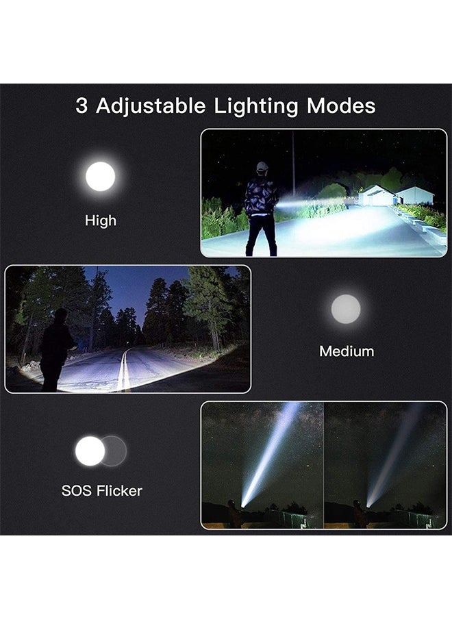 LED Rechargeable Flashlight High Brightness, Waterproof Flashlight with Batteries and 5 Modes, Handheld Flashlight, Suitable for Camping Emergency Use (Black)
