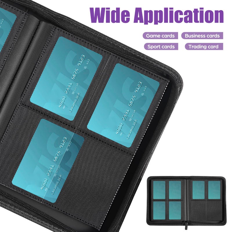Pemocyny Card Binder 4 Pocket with Zipper, 288 Pockets Trading Card Holder Book, Premium PU Cover Zip Folder Binder, Side Loading Carrying Case Binder Album for TCG, MTG, Sports Cards, Game Cards - Image 5