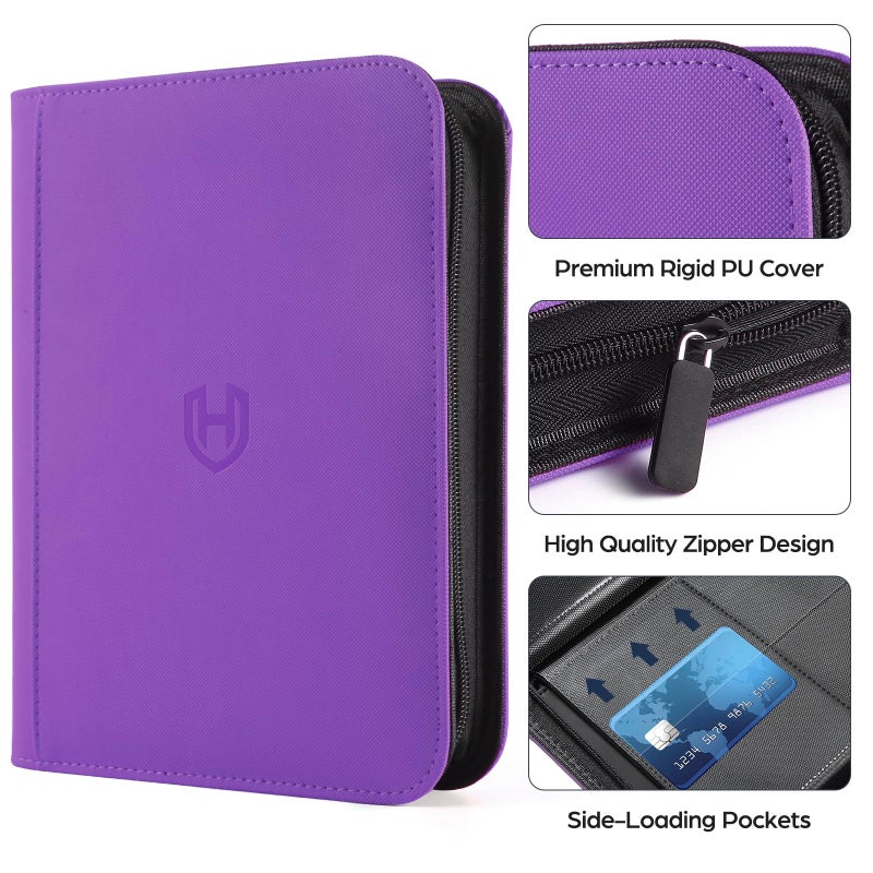Pemocyny Card Binder 4 Pocket with Zipper, 288 Pockets Trading Card Holder Book, Premium PU Cover Zip Folder Binder, Side Loading Carrying Case Binder Album for TCG, MTG, Sports Cards, Game Cards - Image 2