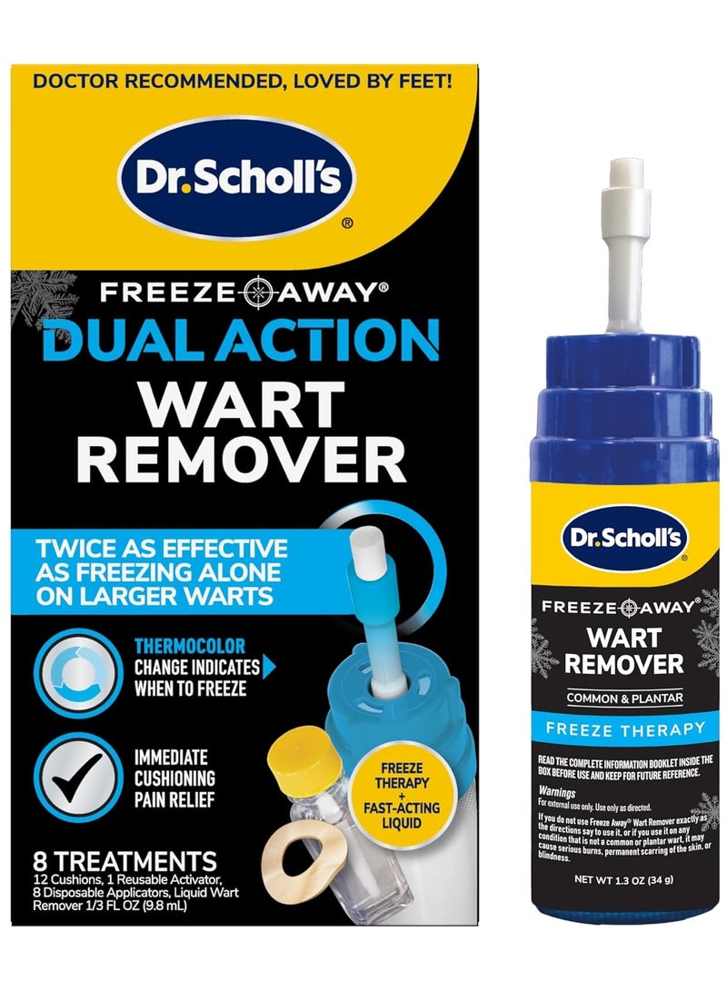 Dr. Scholl's مزيل الثآليل ثنائي المفعول Freeze Away®، 8 تطبيقات // العلاج بالتجميد + سائل الساليسيليك القوي سريع المفعول لإزالة الثآليل الشائعة والأخمصية، 0.33 أونصة سائلة، عدد واحد - Image 1