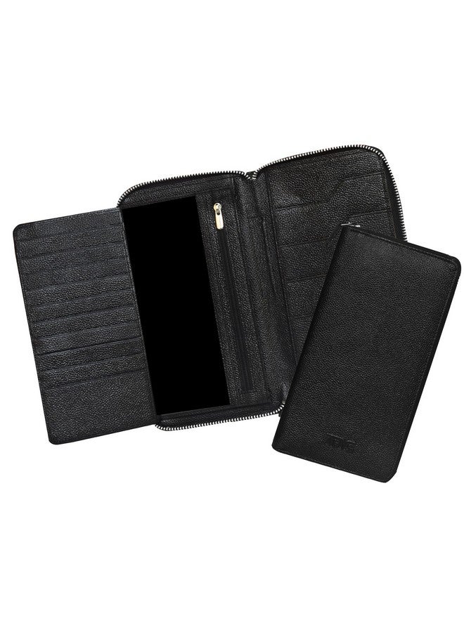 ABYS محفظة جواز سفر سوداء مصنوعة من الجلد الأصلي مع حماية RFID || غلاف موبايل || محفظة سفر || حافظة بطاقات عمل لـ 4 جوازات سفر للرجال والنساء - Image 1