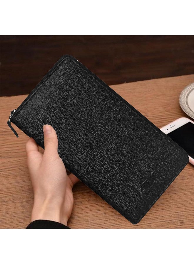 ABYS محفظة جواز سفر سوداء مصنوعة من الجلد الأصلي مع حماية RFID || غلاف موبايل || محفظة سفر || حافظة بطاقات عمل لـ 4 جوازات سفر للرجال والنساء - Image 4