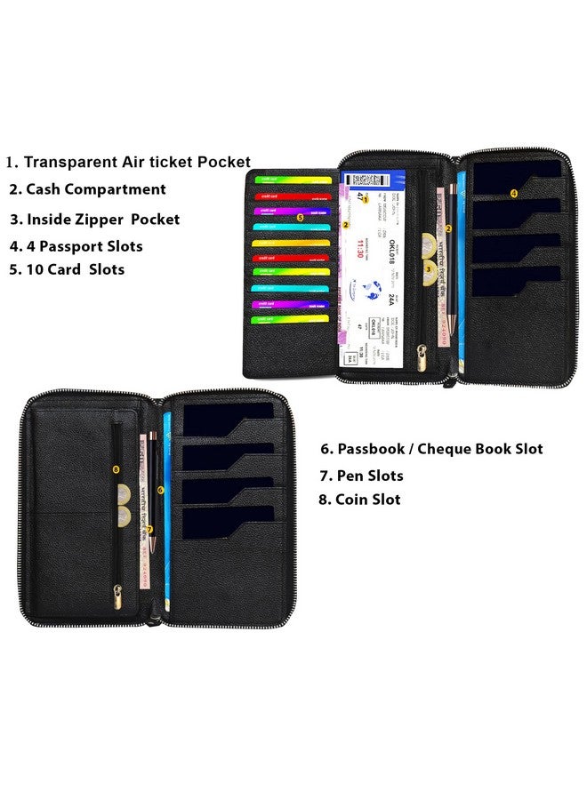 ABYS محفظة جواز سفر سوداء مصنوعة من الجلد الأصلي مع حماية RFID || غلاف موبايل || محفظة سفر || حافظة بطاقات عمل لـ 4 جوازات سفر للرجال والنساء - Image 5