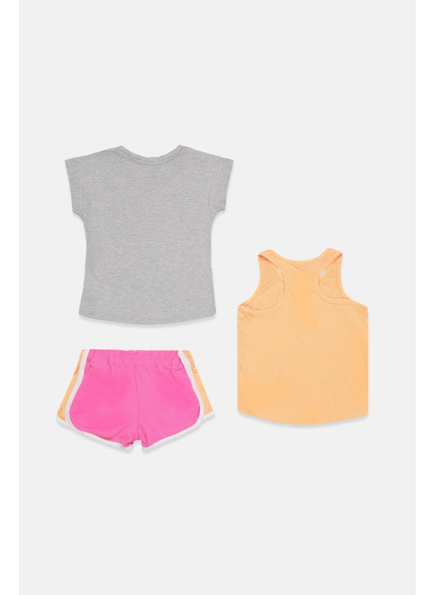 Kids Girl 3 Pieces Sportswear Fit Graphic Print Tank Top and Shorts, Grey and Coral - pzsku/ZBAE203461B3B8BBCAA5AZ/45/_/1736690887/10293fe2-a4e7-487f-8dae-c700d6d0ece5