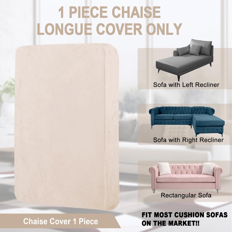 BT.WA Couch Cover 1 Piece Chaise Lounge Cover Velvet Sectional Couch Cushion Covers Separate L Shape Sofa Slipcovers Furniture Protector for Dogs Pets (Chaise or Sofa 3-Seater  Beige) - Image 4