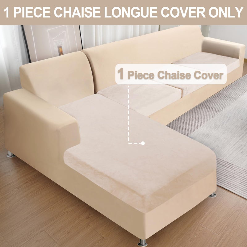 BT.WA Couch Cover 1 Piece Chaise Lounge Cover Velvet Sectional Couch Cushion Covers Separate L Shape Sofa Slipcovers Furniture Protector for Dogs Pets (Chaise or Sofa 3-Seater  Beige) - Image 2
