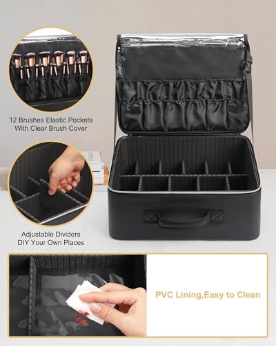 Relavel Extra Large Makeup Bag, Professional Makeup Train Case for Makeup Artists, Travel Cosmetic Organizer with 4 Small Portable Bags & Brush/Lipstick Plate, Adjustable Dividers and Shoulder Strap - Image 5