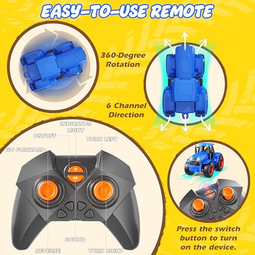 Funwee RC Tractor Toy Set with Light Sound Kids Farm Car Animal Trailer Wheels Remote Truck Outdoor Vehicle Toys Birthday Gift Idea for 3 4 5 6 7 Years Old Toddler Boys and GirlsBlue - Image 5