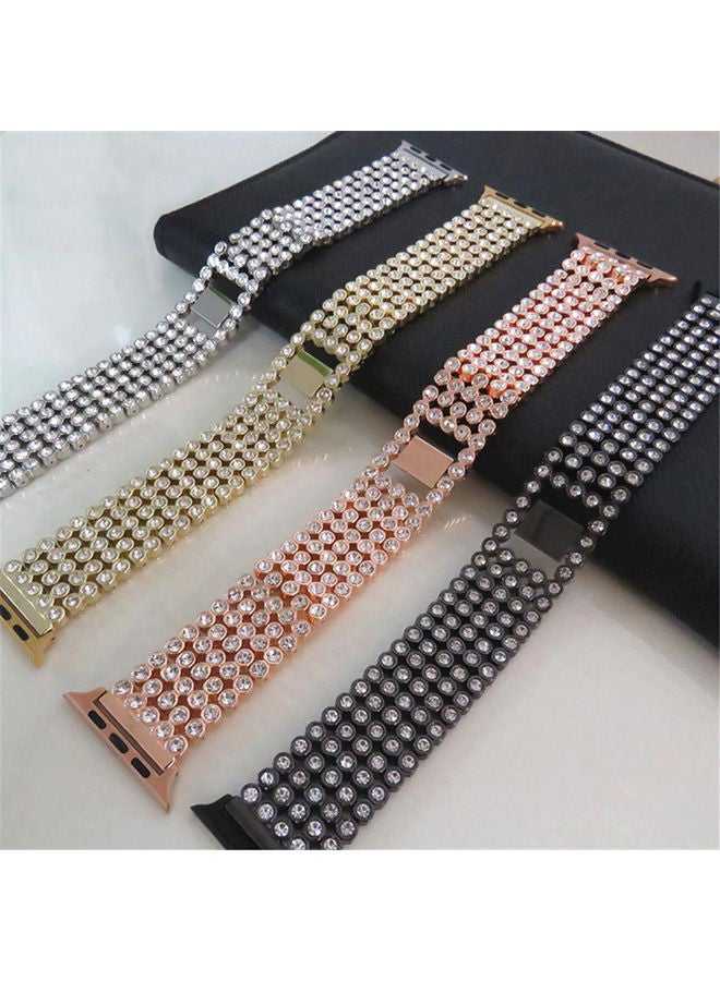 O Ozone Rhinestone Diamond Stainless Steel Band For Apple Watch Series 10 9 8 7 6 5 4 SE , 38/40/41/42mm Metal Buckle Wristband- Black - Image 5