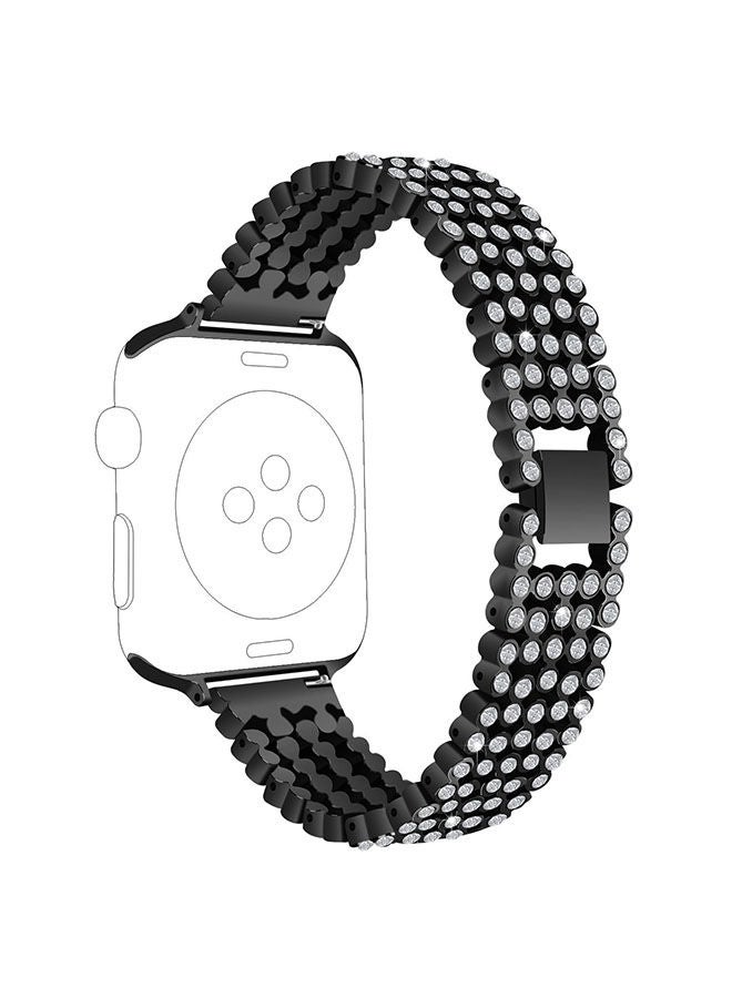 O Ozone Rhinestone Diamond Stainless Steel Band For Apple Watch Series 10 9 8 7 6 5 4 SE , 38/40/41/42mm Metal Buckle Wristband- Black - Image 3