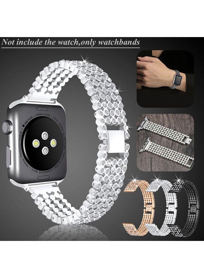 O Ozone Rhinestone Diamond Stainless Steel Band For Apple Watch Series 10 9 8 7 6 5 4 SE , 38/40/41/42mm Metal Buckle Wristband- Black - Image 4
