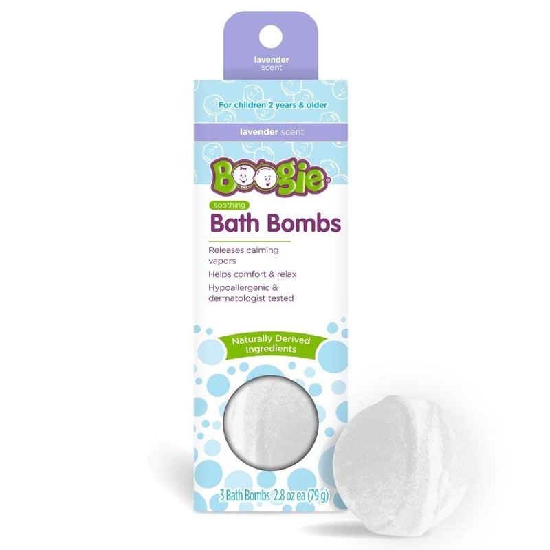 Boogie Wipes قنابل استحمام بوغي كيدز، مستخلصة طبيعياً، مصنوعة من الألوة وفواحات مهدئة، لافندر، 3 قنابل استحمام، 2.8 أونصة، عبوة واحدة - Image 1