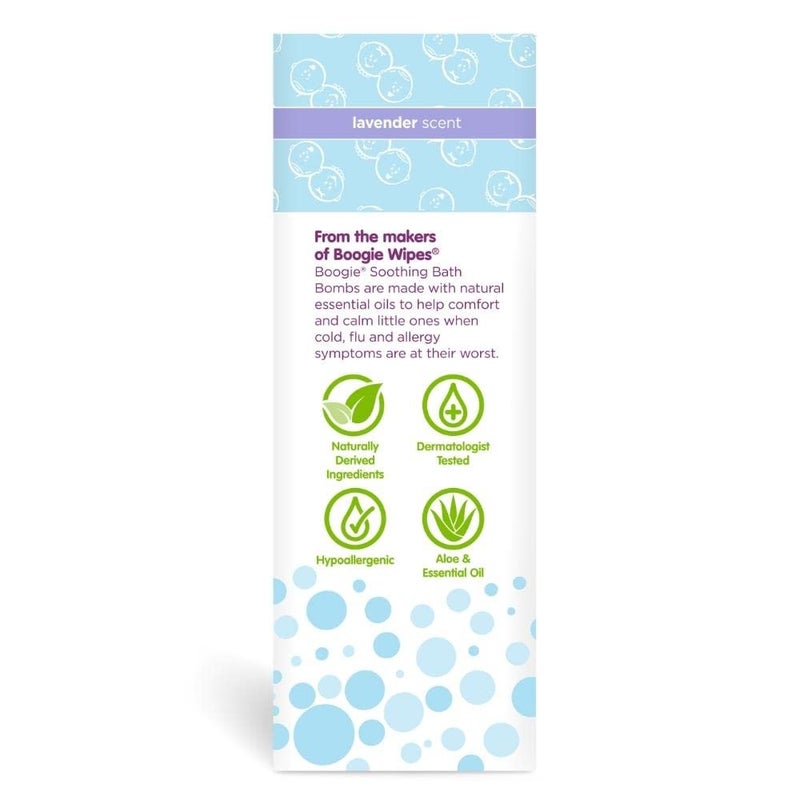 Boogie Wipes قنابل استحمام بوغي كيدز، مستخلصة طبيعياً، مصنوعة من الألوة وفواحات مهدئة، لافندر، 3 قنابل استحمام، 2.8 أونصة، عبوة واحدة - Image 3