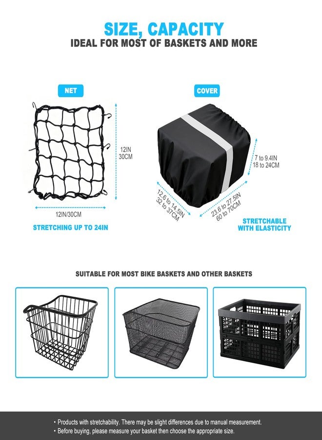 MATTISAM Waterproof Bike Basket Rain Cover and Bungee Cargo Net - Elastic Bicycle Basket Liner with Reflective Strip, Fits Most Bikes (Black, Medium-60L) - Image 5