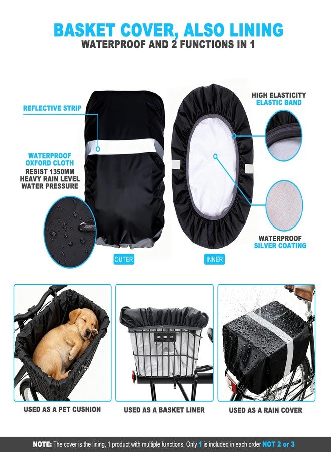 MATTISAM Waterproof Bike Basket Rain Cover and Bungee Cargo Net - Elastic Bicycle Basket Liner with Reflective Strip, Fits Most Bikes (Black, Medium-60L) - Image 3