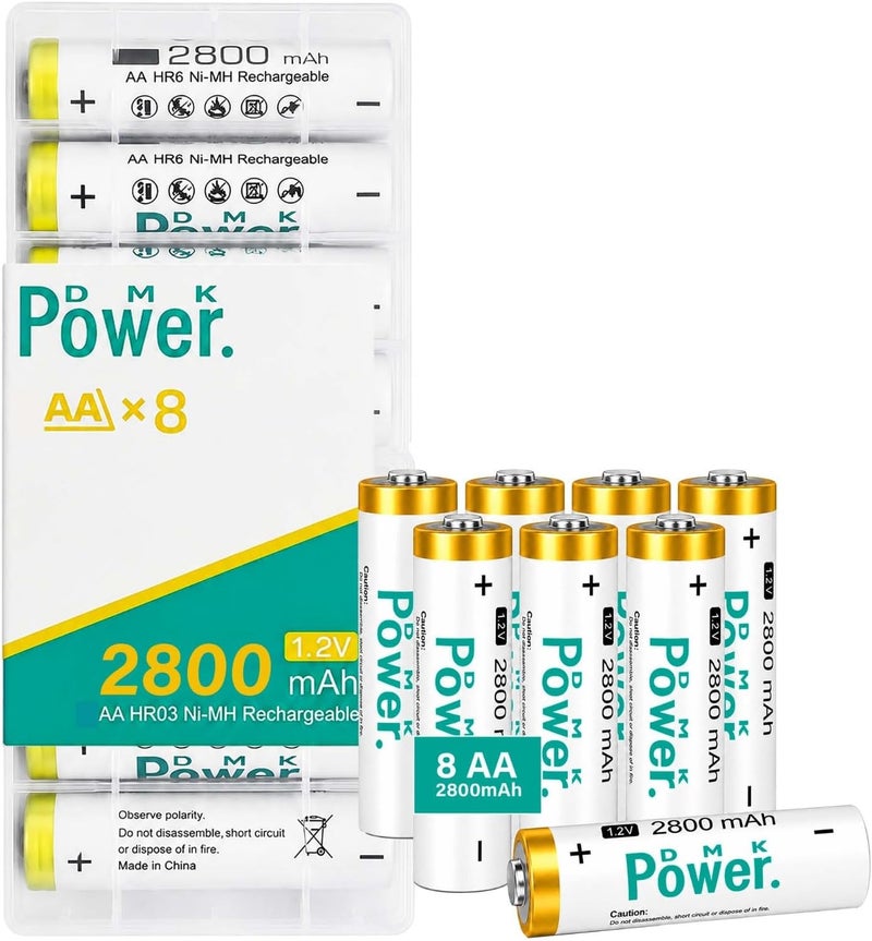 DMK Power Rechargeable AA Batteries,2800mAh High Capacity Batteries 1.2V NiMH Low Self Discharge (WHITE, 8 PIECES) - Image 1