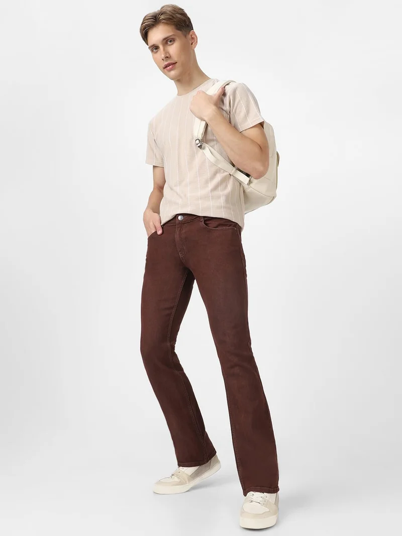 Urbano Fashion  Urbano Fashion Men's Brown Washed Bootcut Jeans Stretchable  | Best Price UAE