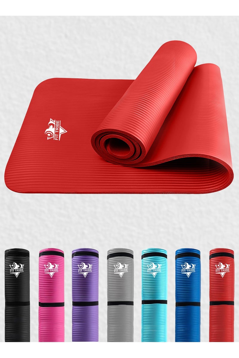 FIT TRIBE Yoga Mat Non Slip for Women & Men, Thick NBR Exercise Mat for Yoga, Pilates, Stretching & Home Workouts, High-Density Anti-Slip Workout Mat, Durable Gym Floor Fitness Mat (Red) - Image 1