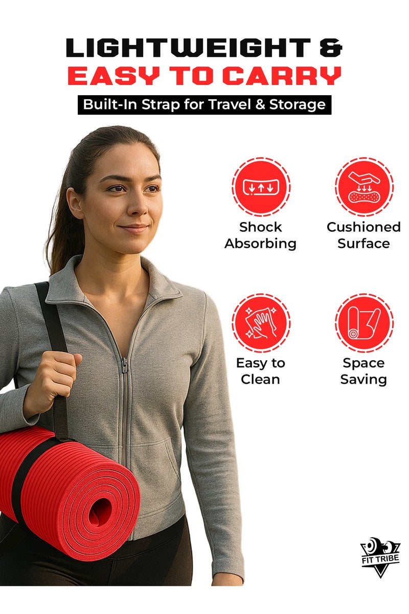 FIT TRIBE Yoga Mat Non Slip for Women & Men, Thick NBR Exercise Mat for Yoga, Pilates, Stretching & Home Workouts, High-Density Anti-Slip Workout Mat, Durable Gym Floor Fitness Mat (Red) - Image 5