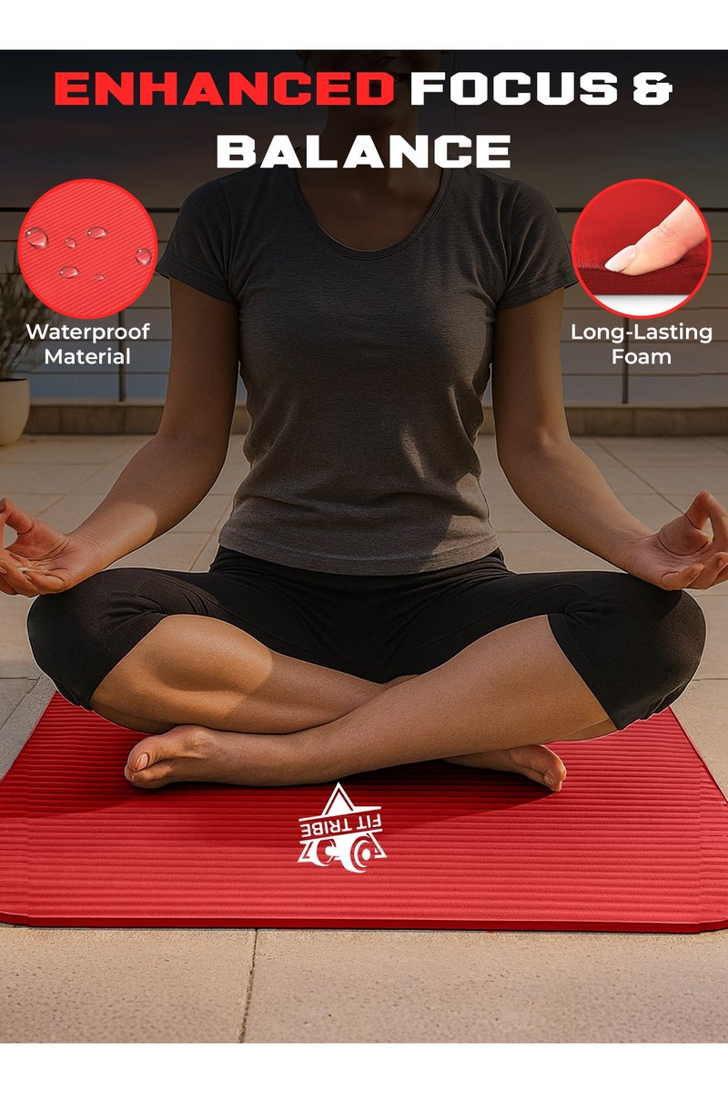 FIT TRIBE Yoga Mat Non Slip for Women & Men, Thick NBR Exercise Mat for Yoga, Pilates, Stretching & Home Workouts, High-Density Anti-Slip Workout Mat, Durable Gym Floor Fitness Mat (Red) - Image 4
