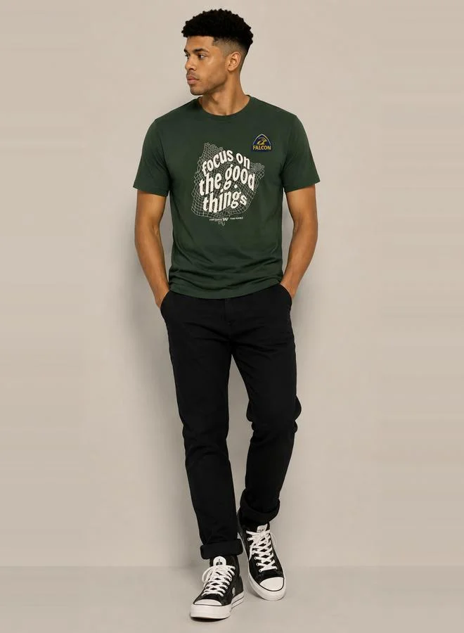 Take Two Olive Cotton Blend Crew Neck T-Shirt By Falcon