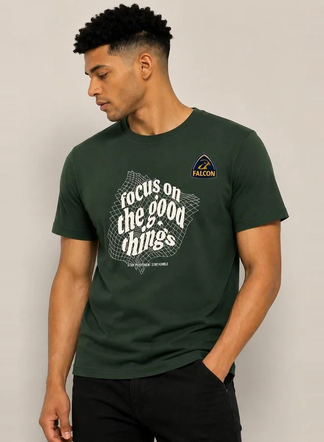 Take Two Olive Cotton Blend Crew Neck T-Shirt By Falcon