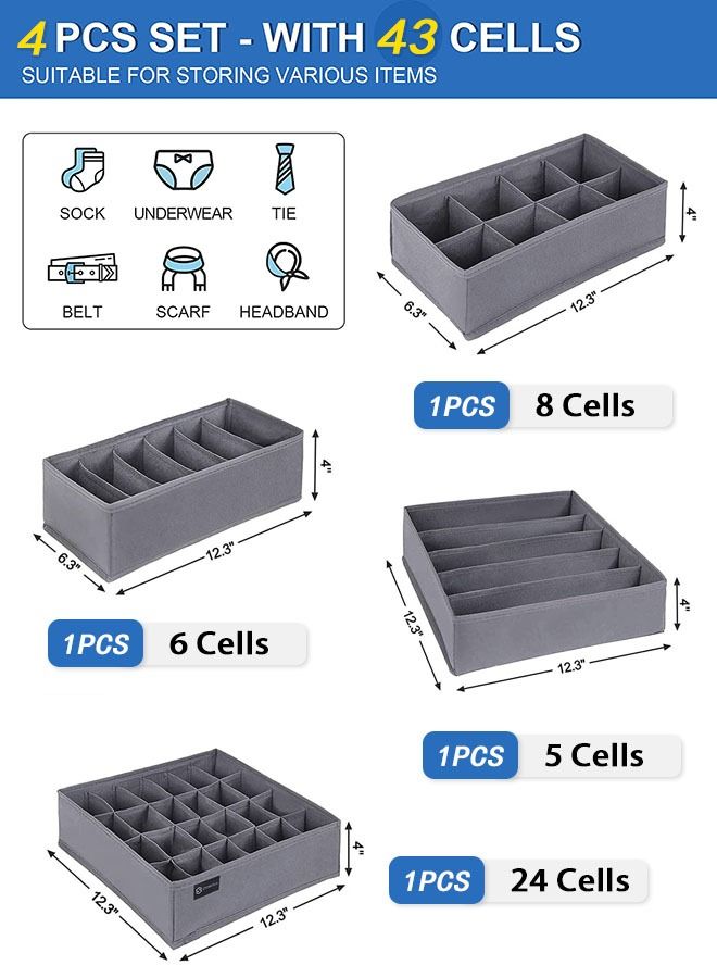 HOMESTAR 4 Pack Foldable Underwear and Bras Drawer Organizers, Fabric Closet Dresser Drawers Organizers Dividers, Clothing Storage Box for Lingerie, Panties, Socks, Briefs, Dark Gray - Image 2