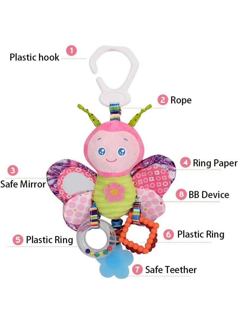 Capstro Baby Hanging Rattle Butterfly – Soft Plush Sensory Crib & Stroller Toy with Teether, Crinkle Paper, Mirror & Beads for Infant Early Development – Butterfly - Image 2