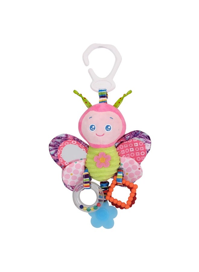 Capstro Baby Hanging Rattle Butterfly – Soft Plush Sensory Crib & Stroller Toy with Teether, Crinkle Paper, Mirror & Beads for Infant Early Development – Butterfly - Image 1
