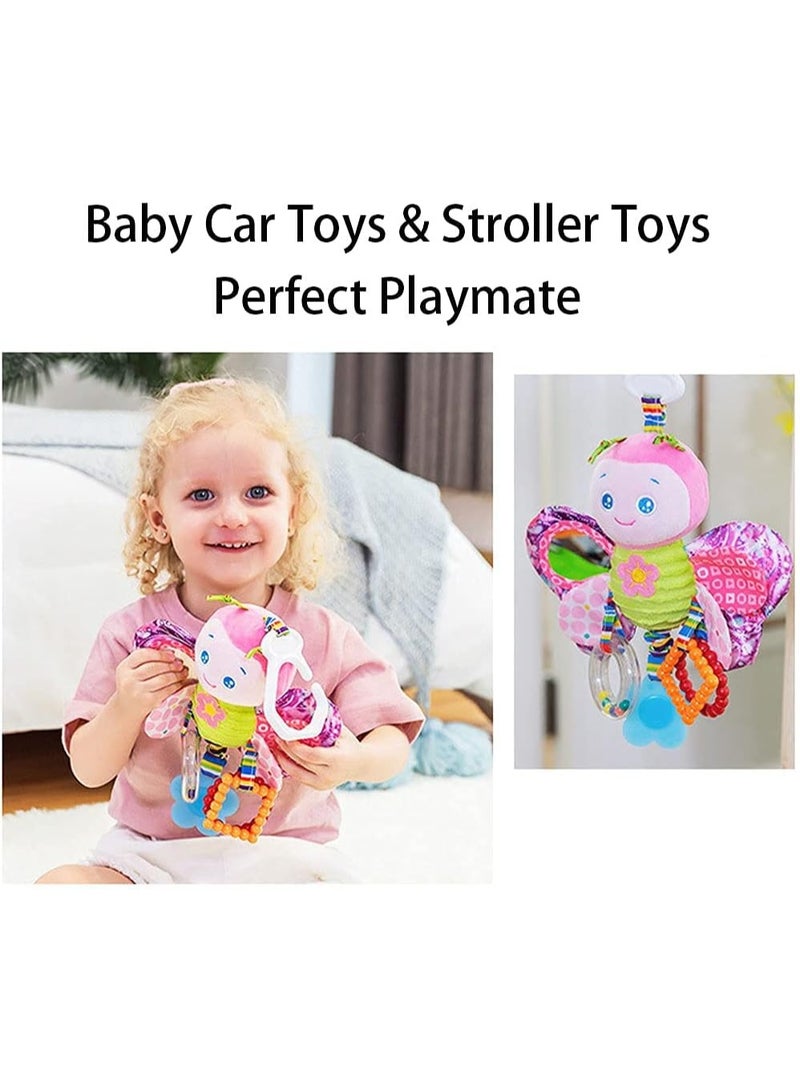 Capstro Baby Hanging Rattle Butterfly – Soft Plush Sensory Crib & Stroller Toy with Teether, Crinkle Paper, Mirror & Beads for Infant Early Development – Butterfly - Image 3