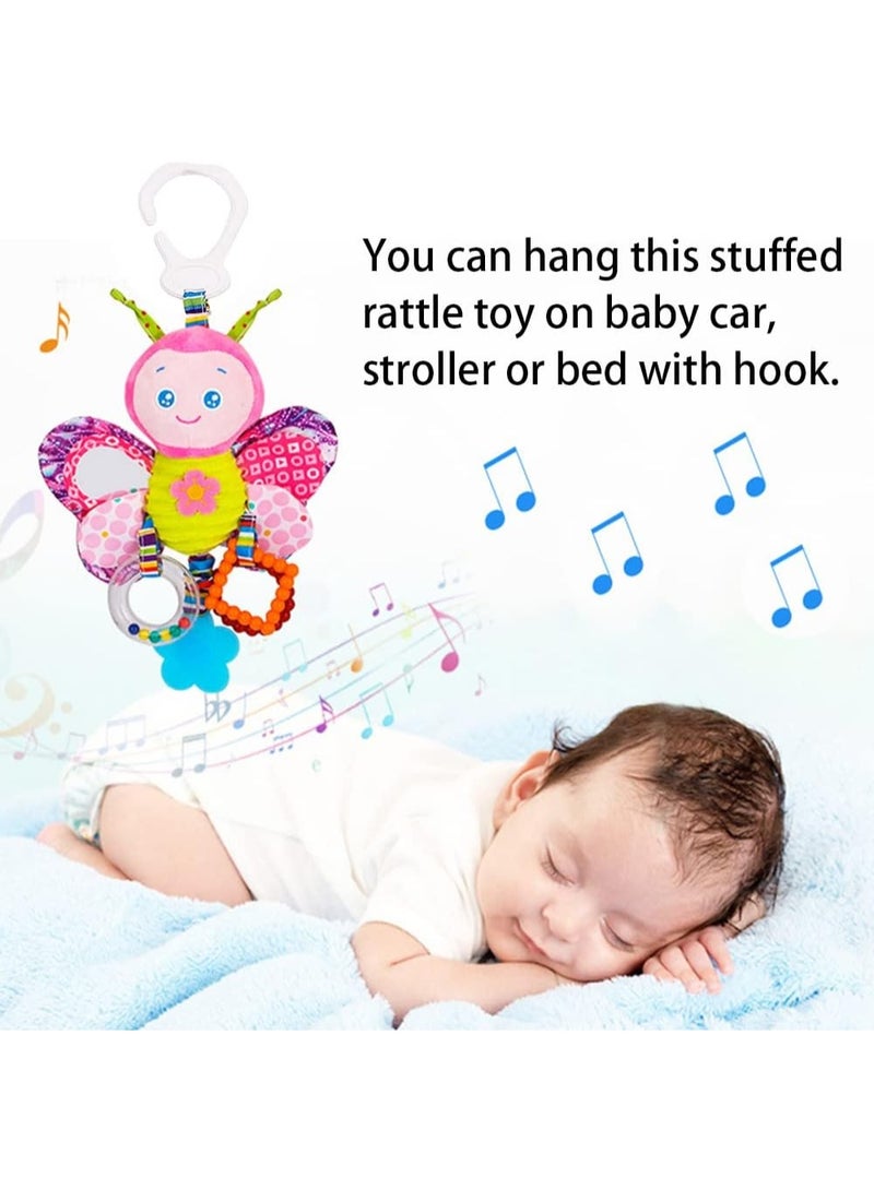 Capstro Baby Hanging Rattle Butterfly – Soft Plush Sensory Crib & Stroller Toy with Teether, Crinkle Paper, Mirror & Beads for Infant Early Development – Butterfly - Image 4