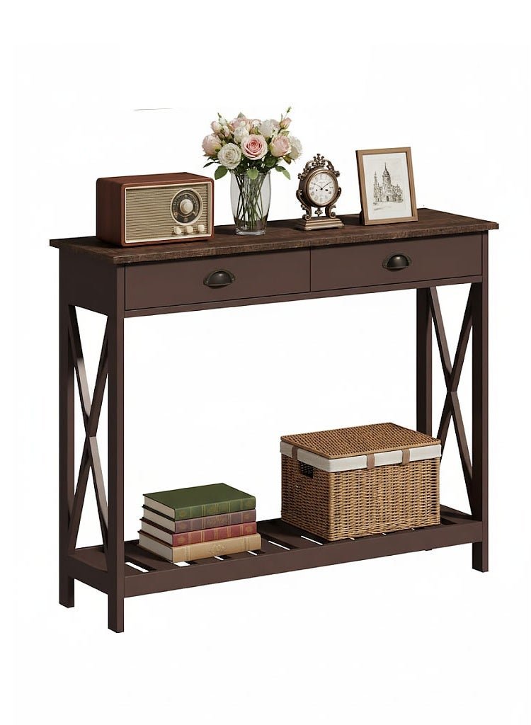 إيه جي دي طاولة مدخل ضيقة بتصميم ريفي، مع درجين ورف تخزين سفلي لغرفة المعيشة والمكتب - Image 2