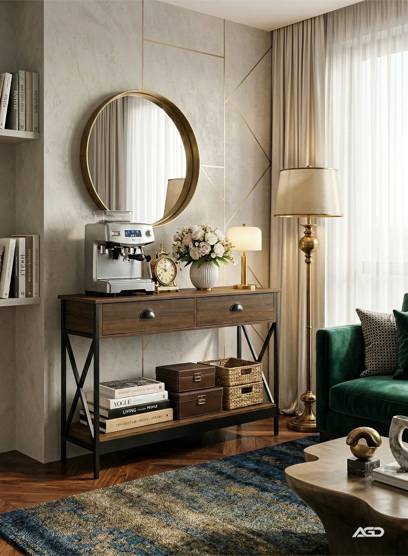 إيه جي دي طاولة مدخل ضيقة بتصميم ريفي، مع درجين ورف تخزين سفلي لغرفة المعيشة والمكتب - Image 3