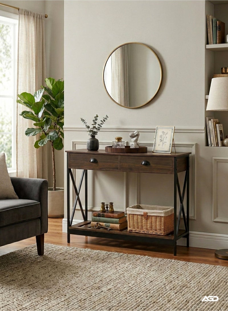 إيه جي دي طاولة مدخل ضيقة بتصميم ريفي، مع درجين ورف تخزين سفلي لغرفة المعيشة والمكتب - Image 4