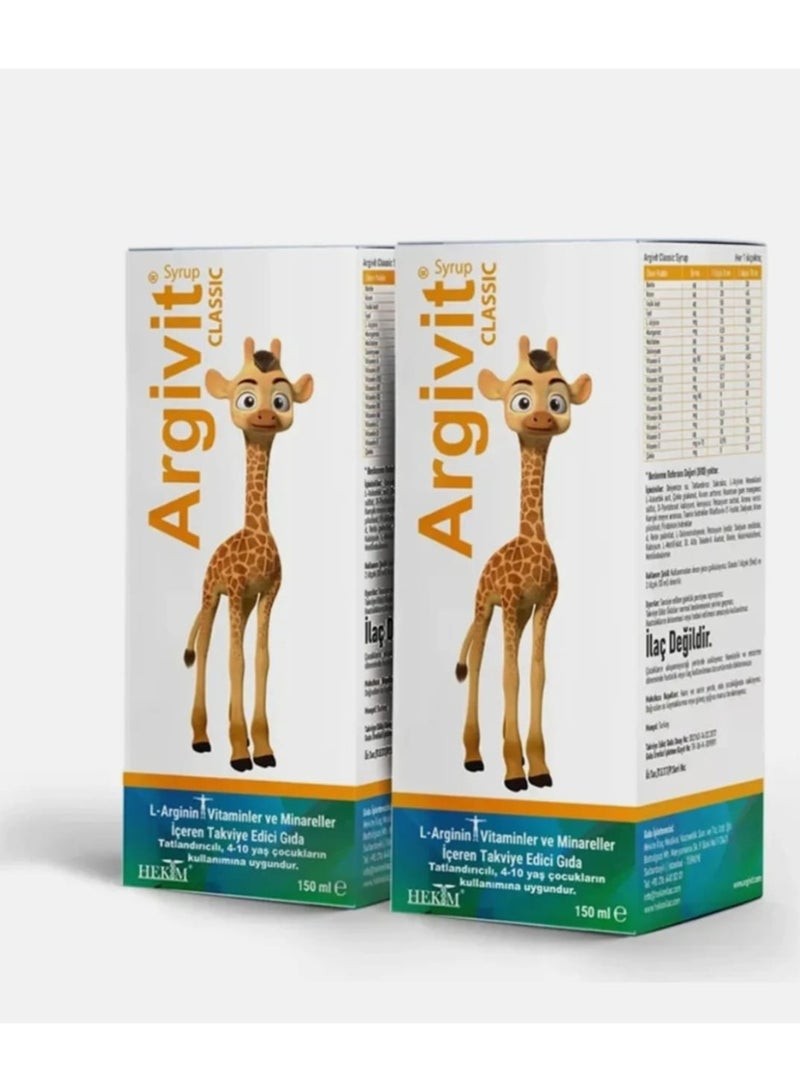 Argivit Classic is a complete nutritional supplement syrup specially formulated to support healthy growth, appetite, and daily energy in children, with a rich formula of L-Arginine and essential vitamins and minerals necessary for growth stages (2 packs) 150ml + 150ml - Image 2