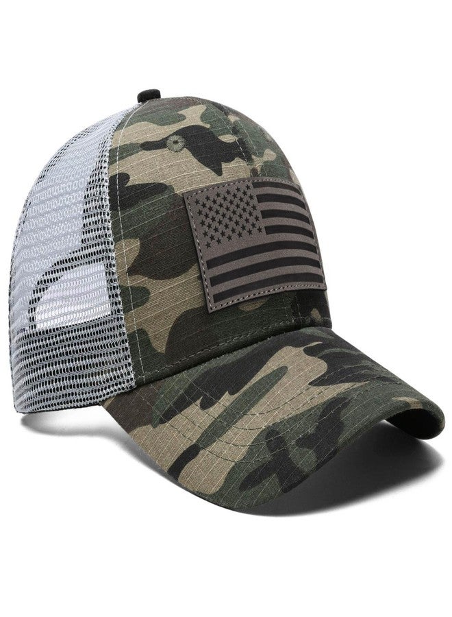 MixYoke American Flag Trucker Hat - Snapback Hats for Men Women Baseball Cap - Breathable Mesh & Adjustable Fit for Casual Wear-Green Camo - Image 3
