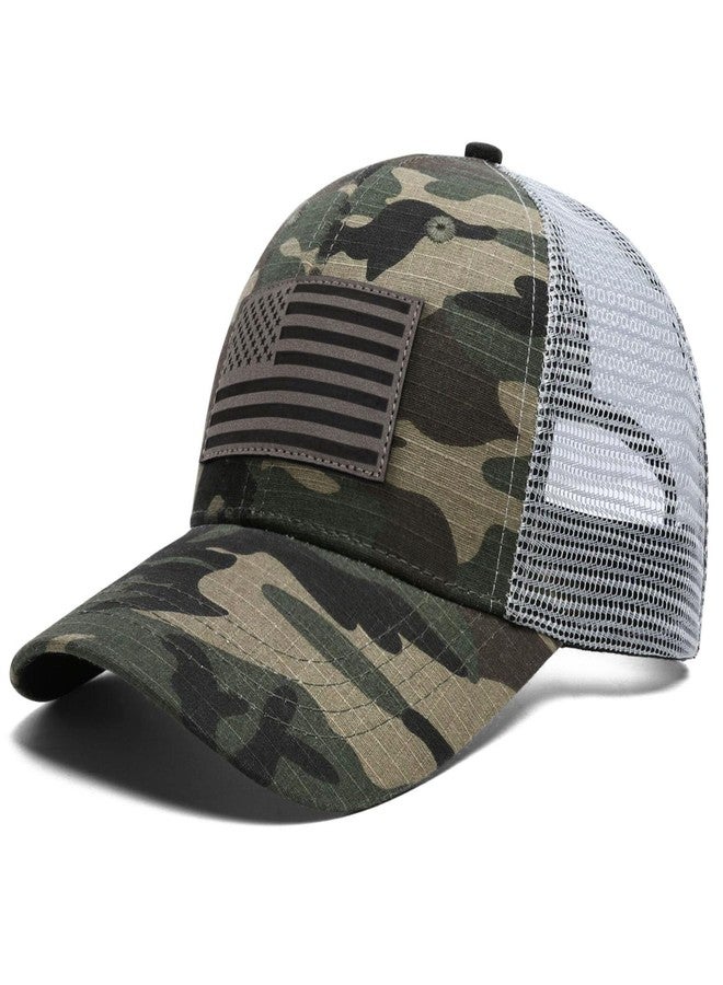 MixYoke American Flag Trucker Hat - Snapback Hats for Men Women Baseball Cap - Breathable Mesh & Adjustable Fit for Casual Wear-Green Camo - Image 2