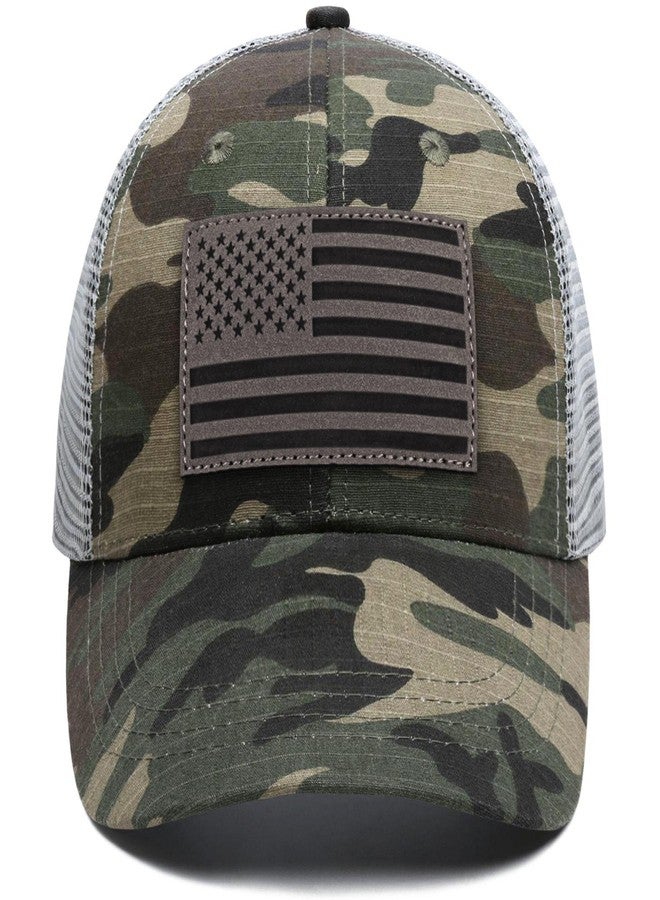 MixYoke American Flag Trucker Hat - Snapback Hats for Men Women Baseball Cap - Breathable Mesh & Adjustable Fit for Casual Wear-Green Camo - Image 1