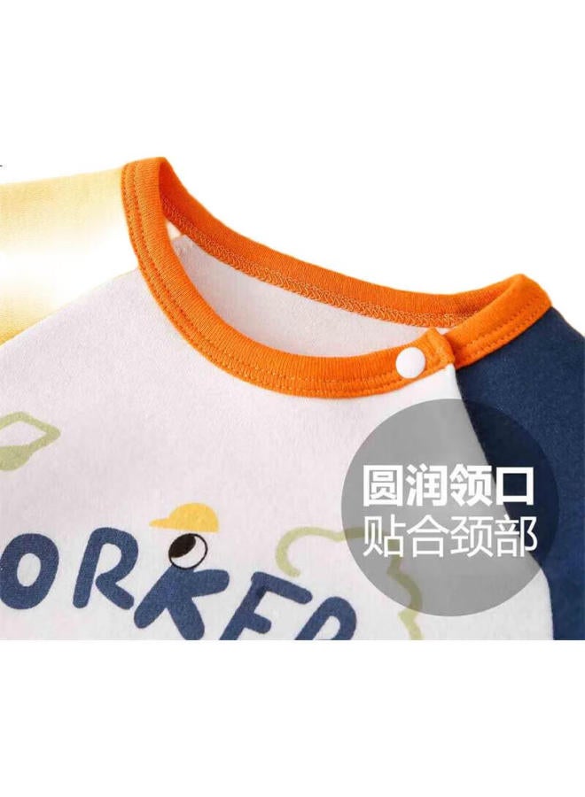 Doxiluka Card Children'S Long-Sleeved T-Shirt For Spring And Autumn Boys And Girls Baby T-Shirt Top Yellow Ink Excavator 130 - Image 3