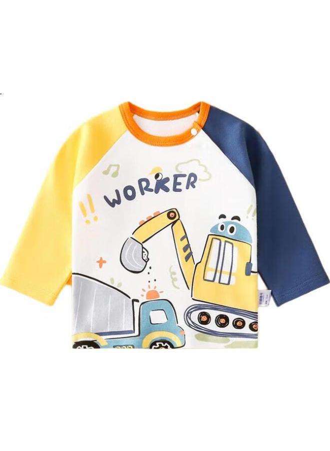 Doxiluka Card Children'S Long-Sleeved T-Shirt For Spring And Autumn Boys And Girls Baby T-Shirt Top Yellow Ink Excavator 130 - Image 1