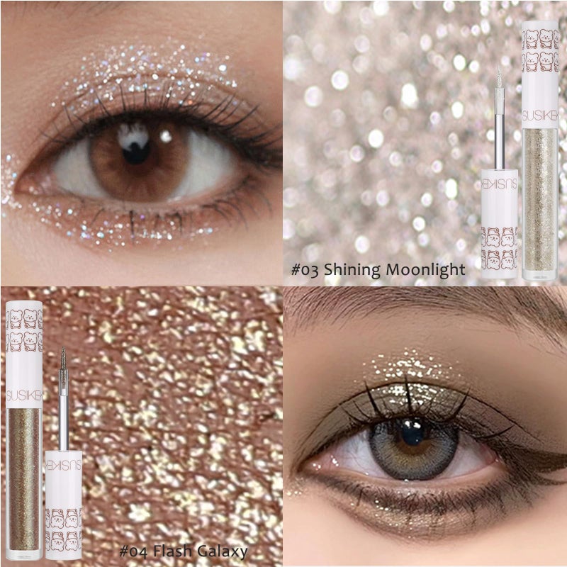 SUSIKEKI Eye Glitter Liquid Eyeshadow Eyeliner Set(6Pcs), Glittery Korean Makeup Bling Under Eye Shadows, Shimmer Tear Drop Make Up Gift Kit, Quick-Dry, Long-Lasting Loose Glitter Glue for Crystal Makeup - Image 4